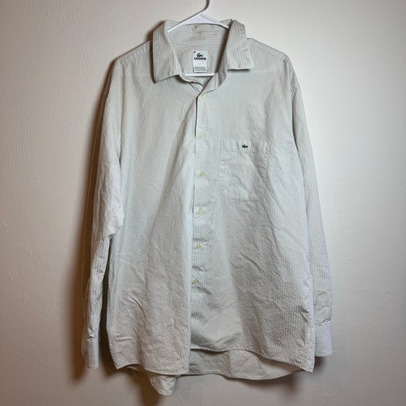 Lacoste Men's Size 46 Long Sleeve Button Down Shirt White Pinstripe Classic Fit - Picture 1 of 7